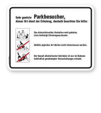 Schild Sehr geehrte Parkbesucher - Verhaltensregeln 3P - GF