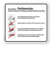 Schild Sehr geehrte Parkbesucher - Verhaltensregeln 4P - GF