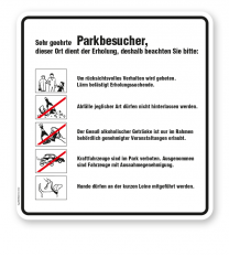 Schild Sehr geehrte Parkbesucher - Verhaltensregeln 5P - GF