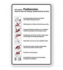 Schild Sehr geehrte Parkbesucher - Verhaltensregeln 8P - GF