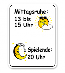 Spielplatzschild Zeiten Mittagsruhe und Spielende – KSP-2