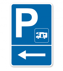 Parkplatzschild Wohnmobile links abbiegen 2 – P