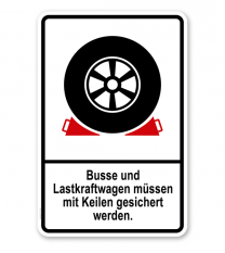 Parkplatzschild Busse und LKW müssen mit Keilen gesichert werden – P