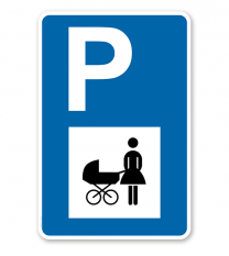 Parkplatzschild - Mutter mit Kinderwagen - mit Symbol – P