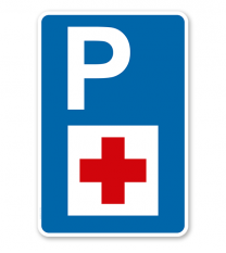 Parkplatzschild - Erste Hilfe - mit rotem Kreuz – P