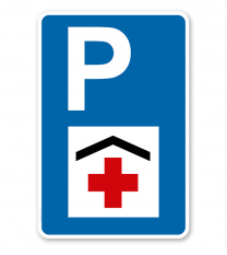 Parkplatzschild - Krankenhaus - mit rotem Kreuz – P