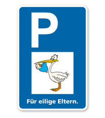 Parkplatzschild - Storchenparkplatz - für eilige Eltern - mit Storch – P
