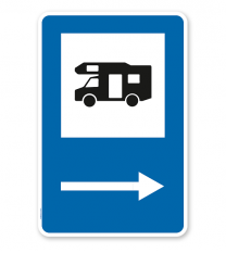 Parkplatzschild - Camping Wohnmobil - Pfeil rechts - mit Wohnmobilsymbol – P