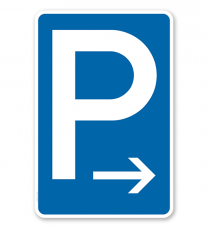 Parkplatzschild mit Pfeil rechtsweisend – P