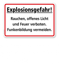Explosionsgefahr! Rauchen, offenes Licht und Feuer verboten. Funkenbildung vermeiden