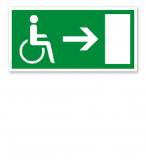Fluchtwegschild Rettungsweg / Notausgang Behinderte rechts (alte Norm)