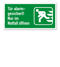 Fluchtwegschild Tür alarmgesichert! Nur im Notfall öffnen - links