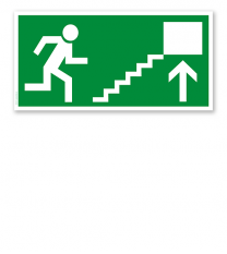 Fluchtwegschild Rettungsweg rechts neben der Treppe (alte Norm)