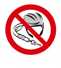 Verbotszeichen Helm und Schlüsselband verboten