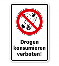 Verbotsschild Drogen konsumieren und Rauchen verboten