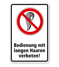 Verbotsschild Bedienung mit langen Haaren verboten