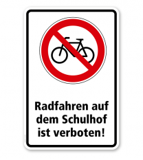 Verbotsschild Radfahren auf dem Schulhof verboten