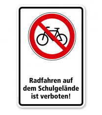 Verbotsschild Radfahren auf dem Schulgelände verboten
