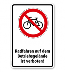 Verbotsschild Radfahren auf dem Betriebsgelände verboten