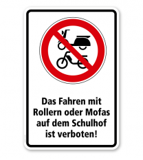 Verbotsschild Mofas und Roller auf dem Schulhof verboten