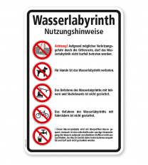Verbotsschild Wasserlabyrinth - Nutzungshinweise