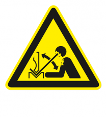 Warnzeichen Warnung vor hochschnellendem Werkstück in einer Presse nach DIN EN ISO 7010 - W 032