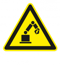 Warnzeichen Warnung vor Gefahr durch Greifarm des Industrieroboters