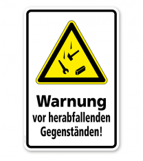 Warnschild Warnung vor herabfallenden Gegenständen