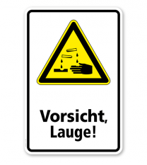 Warnschild Vorsicht, Lauge