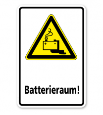 Warnschild Vorsicht, Batterieraum