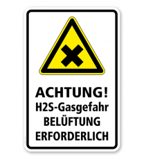 Warnschild Achtung! H2S-Gasgefahr. Belüftung erforderlich