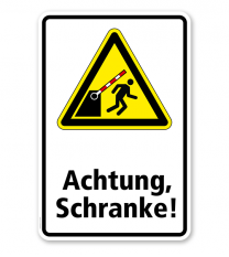 Warnschild Achtung, Schranke! Verletzungsgefahr