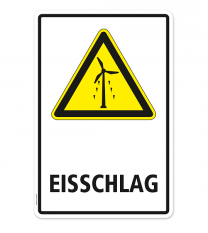 Warnschild Warnung vor Eisschlag am Windrad