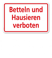 Textschild Betteln und Hausieren verboten - TX