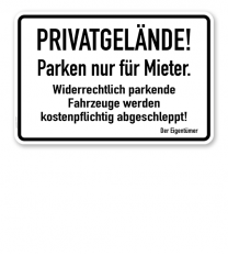 Textschild Privatgelände! Parken nur für Mieter - TX