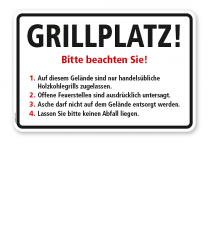 Textschild Grillplatz – mit Verhaltenshinweisen - TX