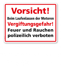 Textschild Vorsicht! Beim Laufenlassen der Motoren Vergiftungsgefahr! - TX