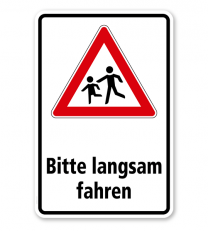 Kombischild / Kinderschild Bitte langsam fahren