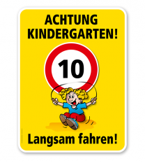 Kinderschild Achtung Kindergarten 30er Zone - Langsam fahren - VSS
