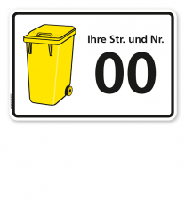 Schild Gelbe Tonne mit Straßennamen und Nummer - WH