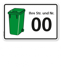 Schild Grüne Tonne mit Straßennamen und Nummer - WH