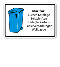 Schild Nur für Bücher, Kataloge, Zeitschriften, Kartons, Papierverpackungen, Wellpappe - WH