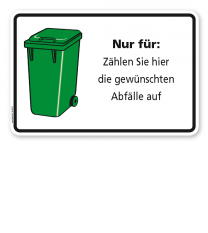 Schild Grüne Tonne mit individuellen Inhaltsangaben - WH