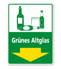 Schild Recycling Grünes Altglas mit Pfeil - WH