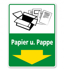 Schild Recycling Papier und Pappe mit Pfeil - WH