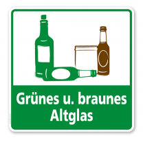 Schild Recycling Grünes und braunes Altglas - WH
