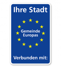 Schild Städtepartnerschaft mit EU-Sternen - WH