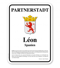 Schild Städtepartnerschaft mit 1 Wappen u. Information - weiß - WH